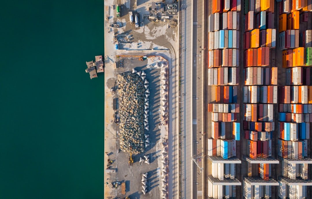 Aerial view of a container port, representative image for comparing Gwadar and Chabahar port traffic