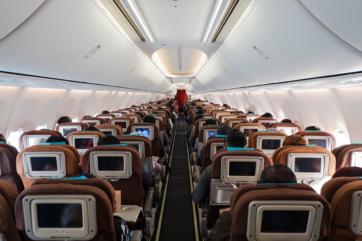 The interior cabin of a commercial airplane, representative image illustrating passenger air travel relevant to Gwadar's growing flight connectivity