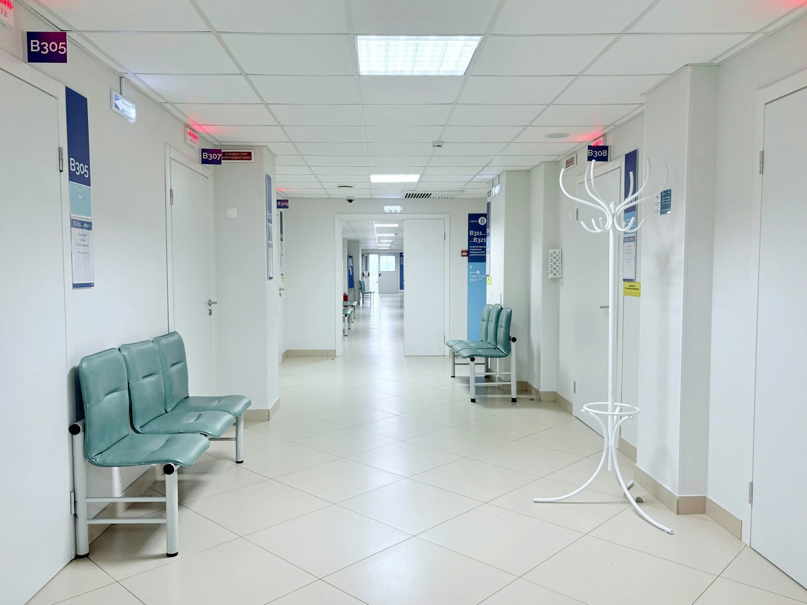 An empty hospital corridor with benches, representative image for the Pak-China Friendship Hospital that has treated tens of thousands of patients in Gwadar