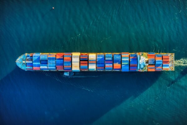 Aerial view of a cargo ship at sea, representative image for the surge in shipping activity at Gwadar Port during the Strait of Hormuz crisis