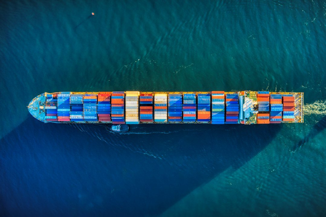 Aerial view of a cargo ship at sea, representative image for the surge in shipping activity at Gwadar Port during the Strait of Hormuz crisis