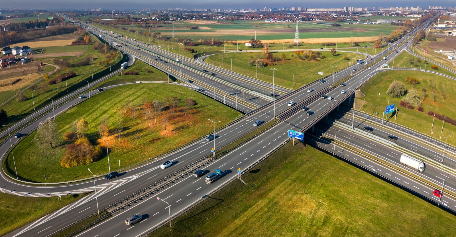 Aerial view of a multi-lane highway interchange with overpasses, representative image for the motorway and highway network meant to connect Gwadar to the rest of Pakistan